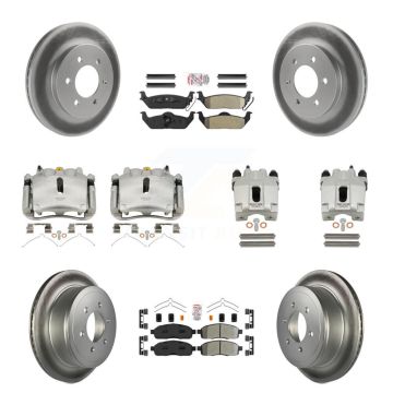 Front Rear Brake Caliper Coat Rotors Semi-Metallic Pad Kit (10Pc) For Ford F-150 Lincoln KCG-102451N