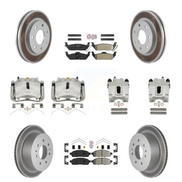 Front Rear Brake Caliper Coat Rotors Semi-Metallic Pad Kit (10Pc) For Ford F-150 Lincoln KCG-102452N