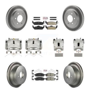 Front Rear Brake Caliper Coat Rotors Semi-Metallic Pad Kit (10Pc) For Ford F-150 Lincoln KCG-102454N