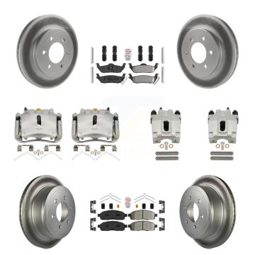 Front Rear Brake Caliper Coat Rotors Semi-Metallic Pad Kit (10Pc) For Ford F-150 Lincoln KCG-102457N