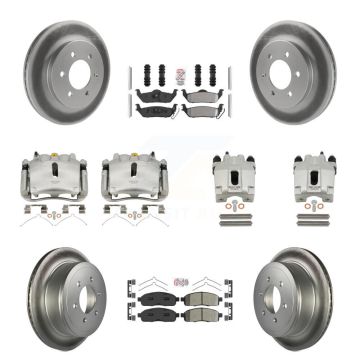 Front Rear Brake Caliper Coat Rotors Semi-Metallic Pad Kit (10Pc) For Ford F-150 Lincoln KCG-102460N