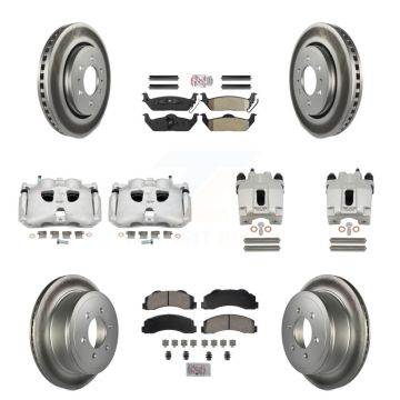 Front Rear Disc Brake Caliper Coated Rotor And Ameribrakes Pad Kit (10Pc) For Ford F-150 KCG-102470N