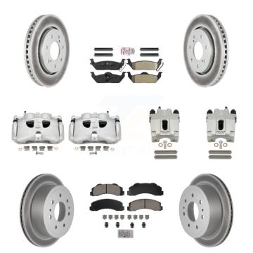 Front Rear Disc Brake Caliper Coated Rotor And Ameribrakes Pad Kit (10Pc) For Ford F-150 KCG-102471N