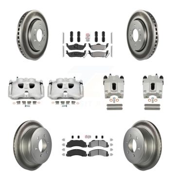Front Rear Disc Brake Caliper Coat Rotor And Semi-Metallic Pad Kit (10Pc) For Ford F-150 KCG-102472N