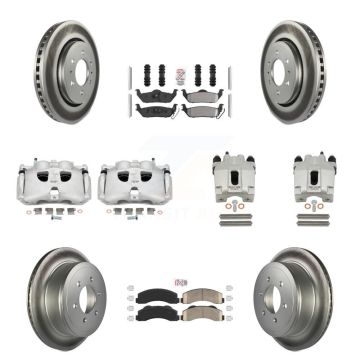 Front Rear Disc Brake Caliper Coated Rotor And Ameribrakes Pad Kit (10Pc) For Ford F-150 KCG-102474N
