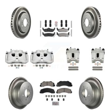 Front Rear Disc Brake Caliper Coated Rotor And Ameribrakes Pad Kit (10Pc) For Ford F-150 KCG-102476N