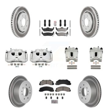 Front Rear Disc Brake Caliper Coated Rotor And Ameribrakes Pad Kit (10Pc) For Ford F-150 KCG-102477N