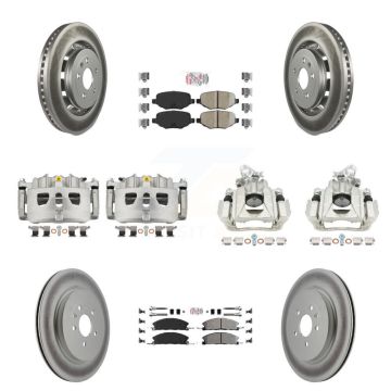 Front Rear Disc Brake Caliper Coat Rotor Ameribrakes Pad Kit (10Pc) For 2016 Lincoln MKS KCG-102481N