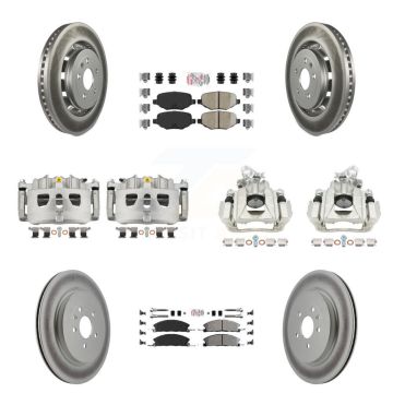 Front Rear Disc Brake Caliper Coat Rotor Ameribrakes Pad Kit (10Pc) For 2016 Lincoln MKS KCG-102484N