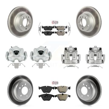 Front Rear Brake Caliper Coat Rotors Semi-Metallic Pad Kit (10Pc) For BMW 328i xDrive X1 KCG-102529N