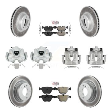 Front Rear Disc Brake Caliper Coated Rotor And Semi-Metallic Pad Kit (10Pc) For BMW 328i KCG-102535N