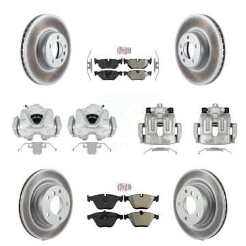 Front Rear Disc Brake Caliper Coated Rotor And Semi-Metallic Pad Kit (10Pc) For BMW 328i KCG-102536N
