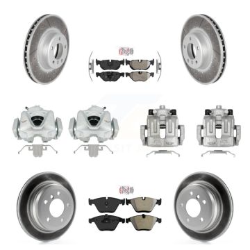 Front Rear Disc Brake Caliper Coated Rotor And Semi-Metallic Pad Kit (10Pc) For BMW 328i KCG-102538N