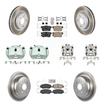 Front Rear Brake Caliper Coat Rotors Ceramic Pad Kit (10Pc) For 2012-2016 Honda CR-V FWD KCG-102641N