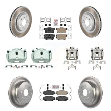 Front Rear Brake Caliper Coat Rotors Ceramic Pad Kit (10Pc) For 2012-2016 Honda CR-V FWD KCG-102642N