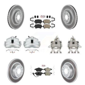 Front Rear Disc Brake Caliper Coat Rotor & Ameribrakes Pad Kit (10Pc) For Volkswagen GTI KCG-102694N