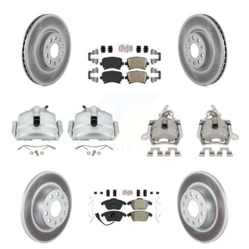 Front Rear Disc Brake Caliper Coat Rotor & Ameribrakes Pad Kit (10Pc) For Volkswagen GTI KCG-102695N