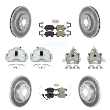 Front Rear Disc Brake Caliper Coat Rotor & Ameribrakes Pad Kit (10Pc) For Volkswagen GTI KCG-102696N