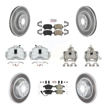 Front Rear Disc Brake Caliper Coat Rotor & Ameribrakes Pad Kit (10Pc) For Volkswagen GTI KCG-102697N