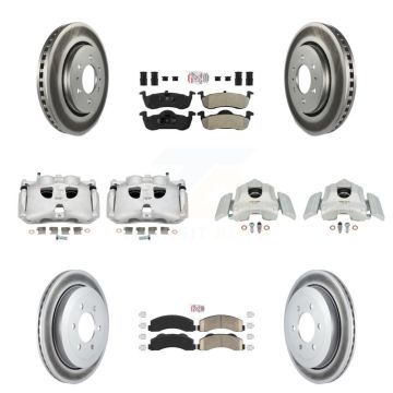 Front Rear Disc Brake Caliper Coat Rotors Ameribrakes Pad Kit (10Pc) For Ford Expedition KCG-102717N