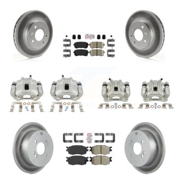 Front Rear Brake Caliper Coat Rotors & Ameribrakes Pad Kit (10Pc) For Hyundai Accent Kia KCG-102753N