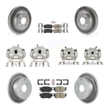 Front Rear Brake Caliper Coat Rotors & Ameribrakes Pad Kit (10Pc) For Hyundai Accent Kia KCG-102754N