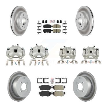 Front Rear Disc Brake Caliper Coat Rotor & Ameribrakes Pad Kit (10Pc) For Hyundai Accent KCG-102755N