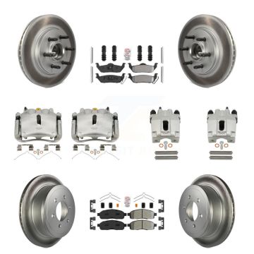 Front Rear Brake Caliper Coat Rotors Semi-Metallic Pad Kit (10Pc) For Ford F-150 Lincoln KCG-102764N