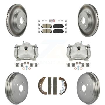 Front Rear Disc Brake Caliper Coated Rotors Drum Ceramic Pads Kit (8Pc) For Toyota Yaris KCG-102767N