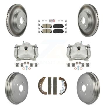 Front Rear Disc Brake Caliper Coated Rotors Drum Ceramic Pads Kit (8Pc) For Toyota Yaris KCG-102768N