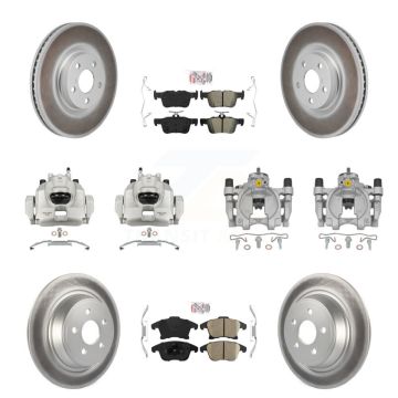 Front Rear Disc Brake Caliper Coat Rotors And Ameribrakes Pad Kit (10Pc) For Lincoln MKZ KCG-102875N