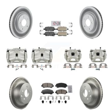 Front Rear Disc Brake Caliper Coat Rotors Ceramic Pad Kit (10Pc) For Nissan Rogue Select KCG-102879N