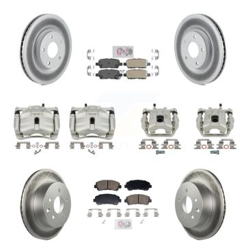 Front Rear Disc Brake Caliper Coat Rotors Ceramic Pad Kit (10Pc) For Nissan Rogue Select KCG-102880N