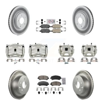 Front Rear Disc Brake Caliper Coat Rotors Ceramic Pad Kit (10Pc) For Nissan Rogue Select KCG-102881N