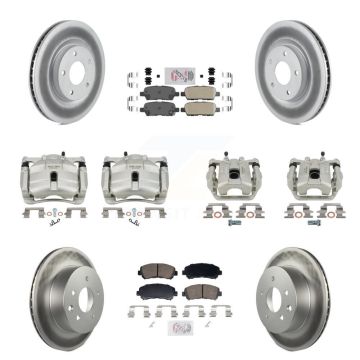 Front Rear Disc Brake Caliper Coat Rotors Ceramic Pad Kit (10Pc) For Nissan Rogue Select KCG-102882N
