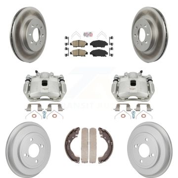 Front Rear Disc Brake Caliper Coated Rotors Drums Ceramic Pads Kit (8Pc) For Honda Fit KCG-102893N