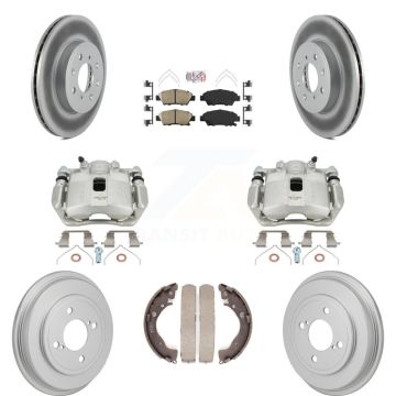Front Rear Brake Caliper Coated Rotor Drum Ceramic Pad Kit (8Pc) For 2015-2020 Honda Fit KCG-102894N
