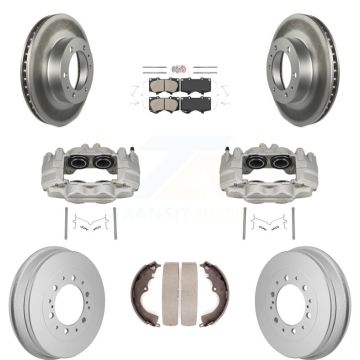 Front Rear Disc Brake Caliper Coated Rotors Drum Ceramic Pad Kit (8Pc) For Toyota Tacoma KCG-102902N