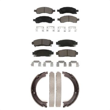Front Rear Ceramic Brake Pads And Parking Shoe Kit For GMC Acadia Buick Enclave Chevrolet KCN-100018