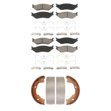 Front Rear Ceramic Brake Pads & Parking Shoe Kit For Ford F-450 Super Duty F-550 LCF F-59 KCN-100022