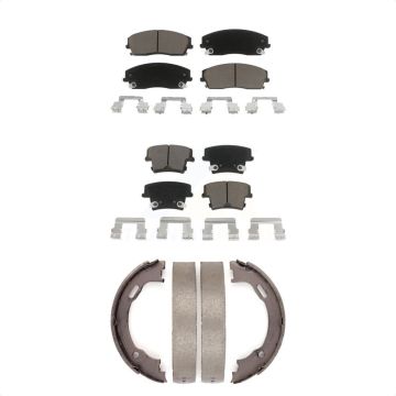 Front Rear Ceramic Brake Pads Parking Shoes Kit For Dodge Chrysler 300 Charger Challenger KCN-100034