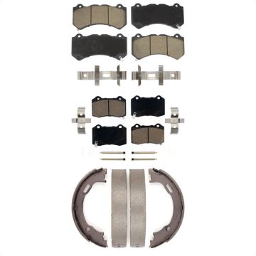 Front Rear Ceramic Brake Pads And Parking Shoes Kit For Dodge Charger Challenger KCN-100035
