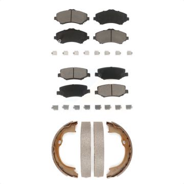 Front Rear Ceramic Brake Pads & Parking Shoe Kit For Jeep Wrangler Liberty JK Dodge Nitro KCN-100047
