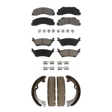 Front Rear Ceramic Brake Pads And Parking Shoes Kit For Ford F-150 KCN-100053