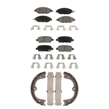 Front Rear Ceramic Brake Pads & Parking Shoe Kit For Nissan Pathfinder INFINITI QX60 JX35 KCN-100072