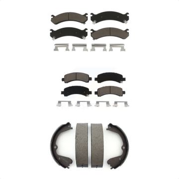 Front Rear Ceramic Brake Pads Parking Shoe Kit For GMC Savana 3500 Chevrolet Express 4500 KCN-100083