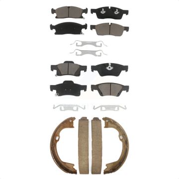 Front Rear Ceramic Brake Pads & Parking Shoe Kit For Dodge Durango Jeep Grand Cherokee WK KCN-100099