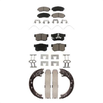 Front Rear Ceramic Brake Pads And Parking Shoes Kit For 2012-2016 Honda CR-V AWD KCN-100124