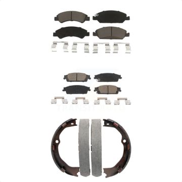 Front Rear Ceramic Brake Pads Parking Shoe Kit For GMC Chevrolet Sierra 1500 Silverado LD KCN-100133