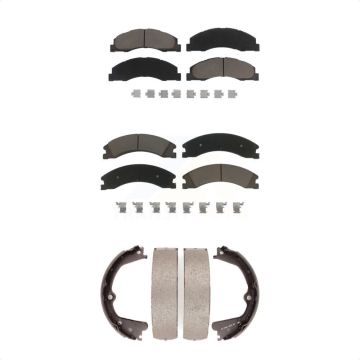 Front Rear Ceramic Brake Pads And Parking Shoes Kit For Ford E-450 Super Duty KCN-100142